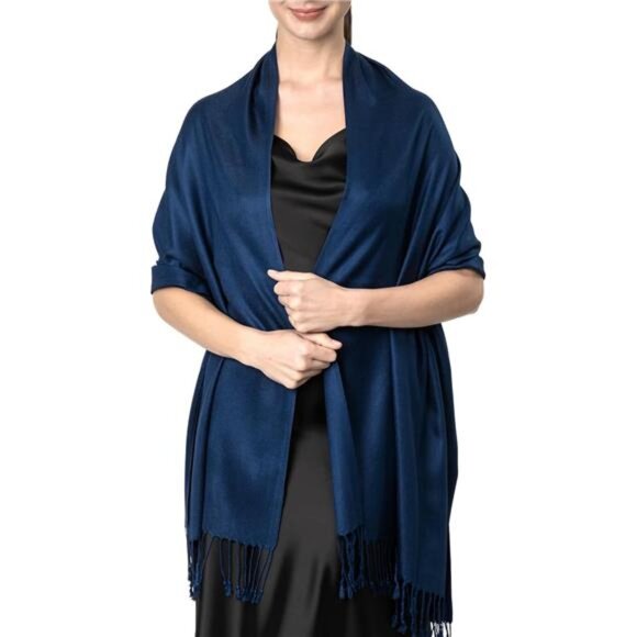 Pashmina Scarf, Shawls and Wraps Navy Blue - Picture 1 of 6